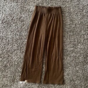 Brown Ribbed Wide-Leg Knit Pants